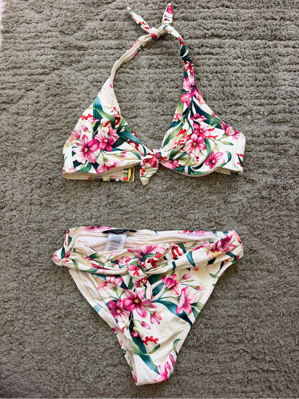 Carmen Marc Valvo Floral Bikini Set in White, Pink & Green